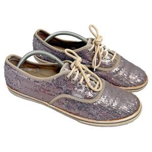 Vans Off The Wall TB4R Silver Sequin Sneakers US 8M Womens Low Top Skate Shoe